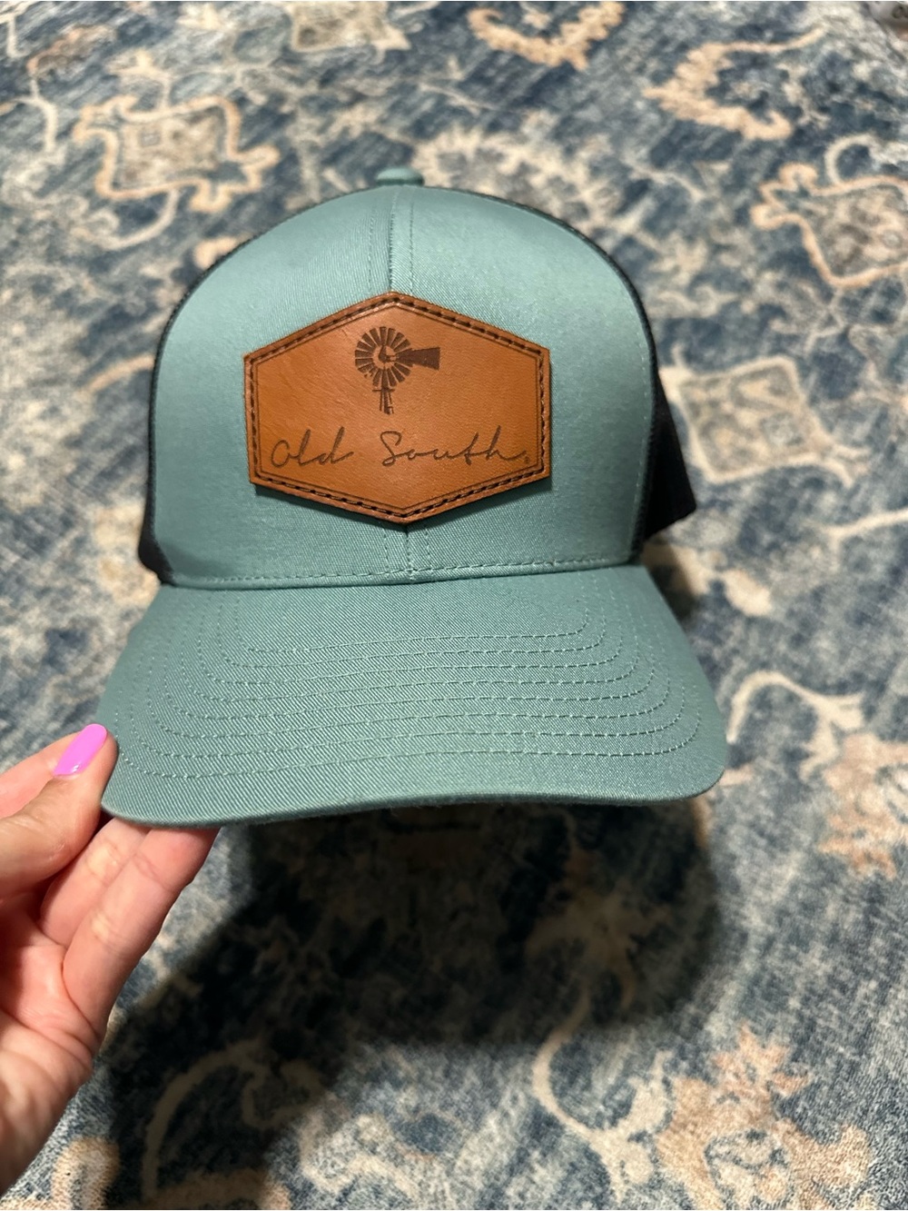 Teal Trucker Hat with Leather Patch